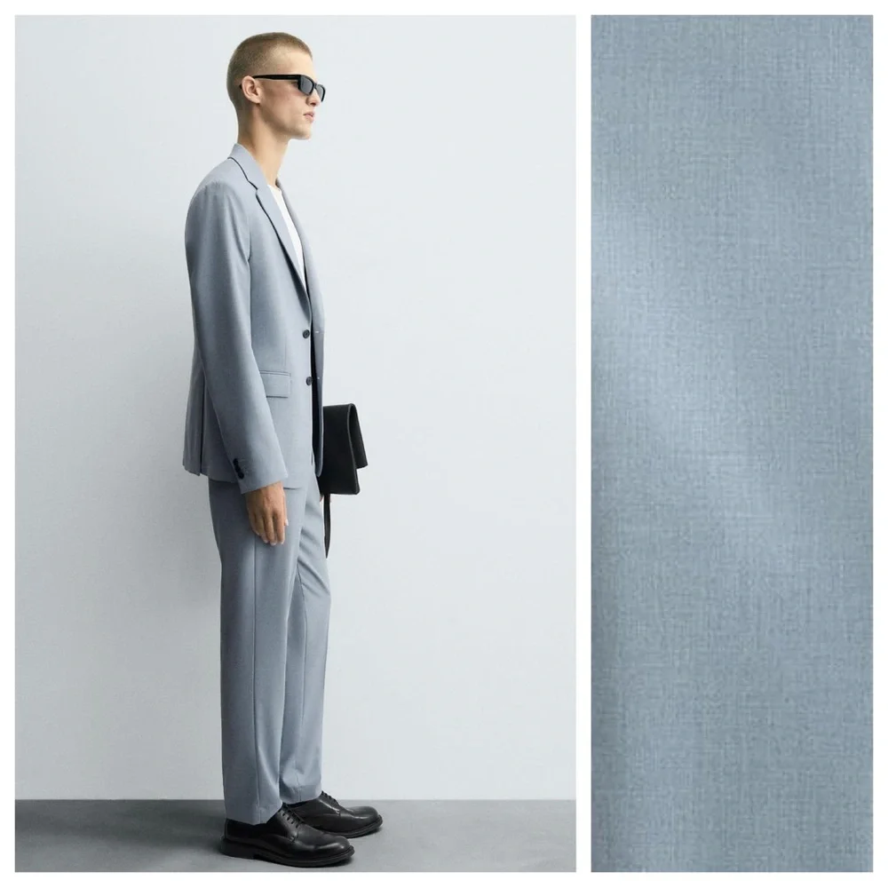 NWOT. Zara Man Sky Blue Viscose Blend Slim Fit Suit Blazer. Size 44.